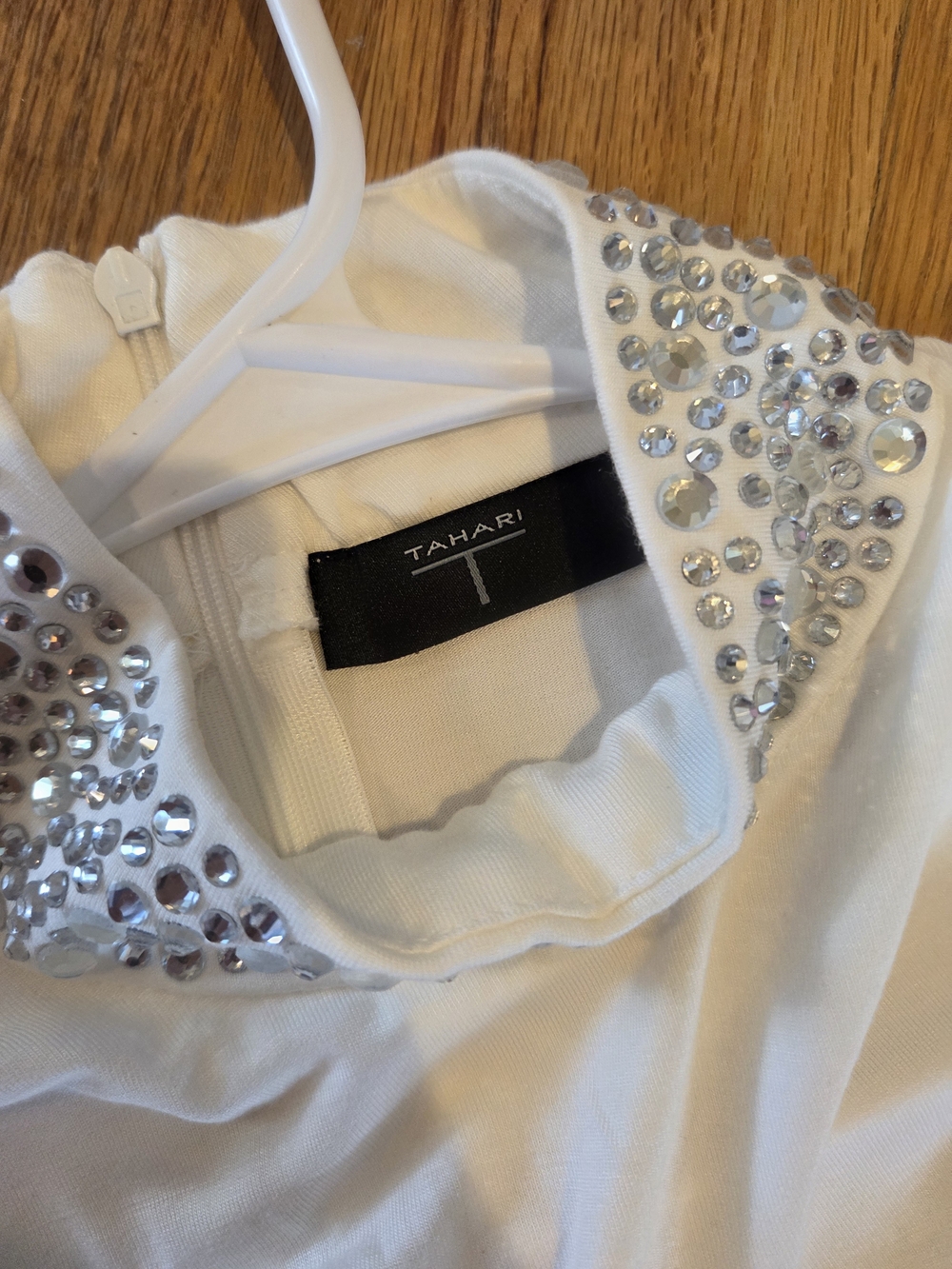 Tahari White Jeweled Collar Top
